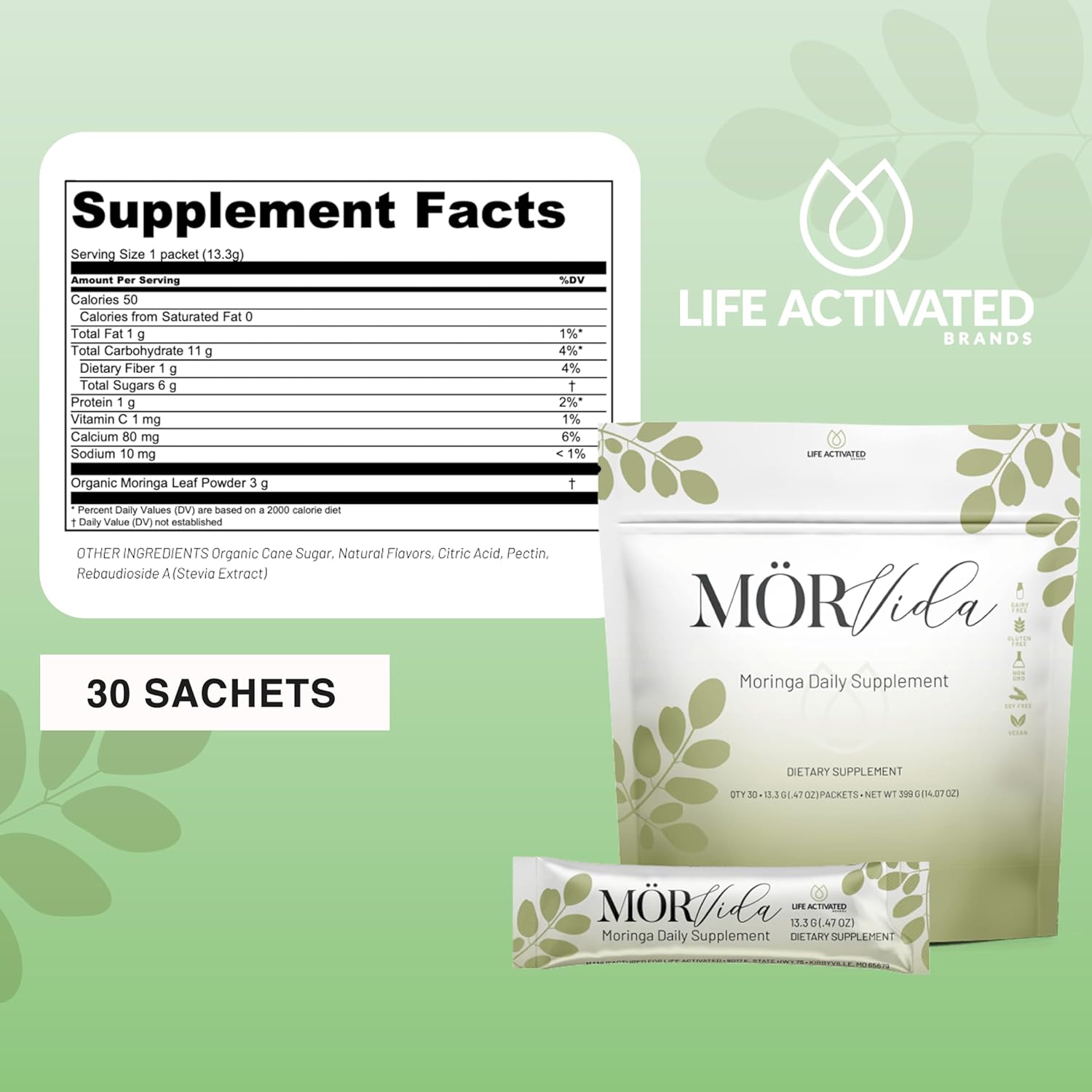 Mörvida Daily Supplement with Moringa Oleifera from The Himalayas - Packed with Vitamin C, Calcium & Protein - 30 Sachets