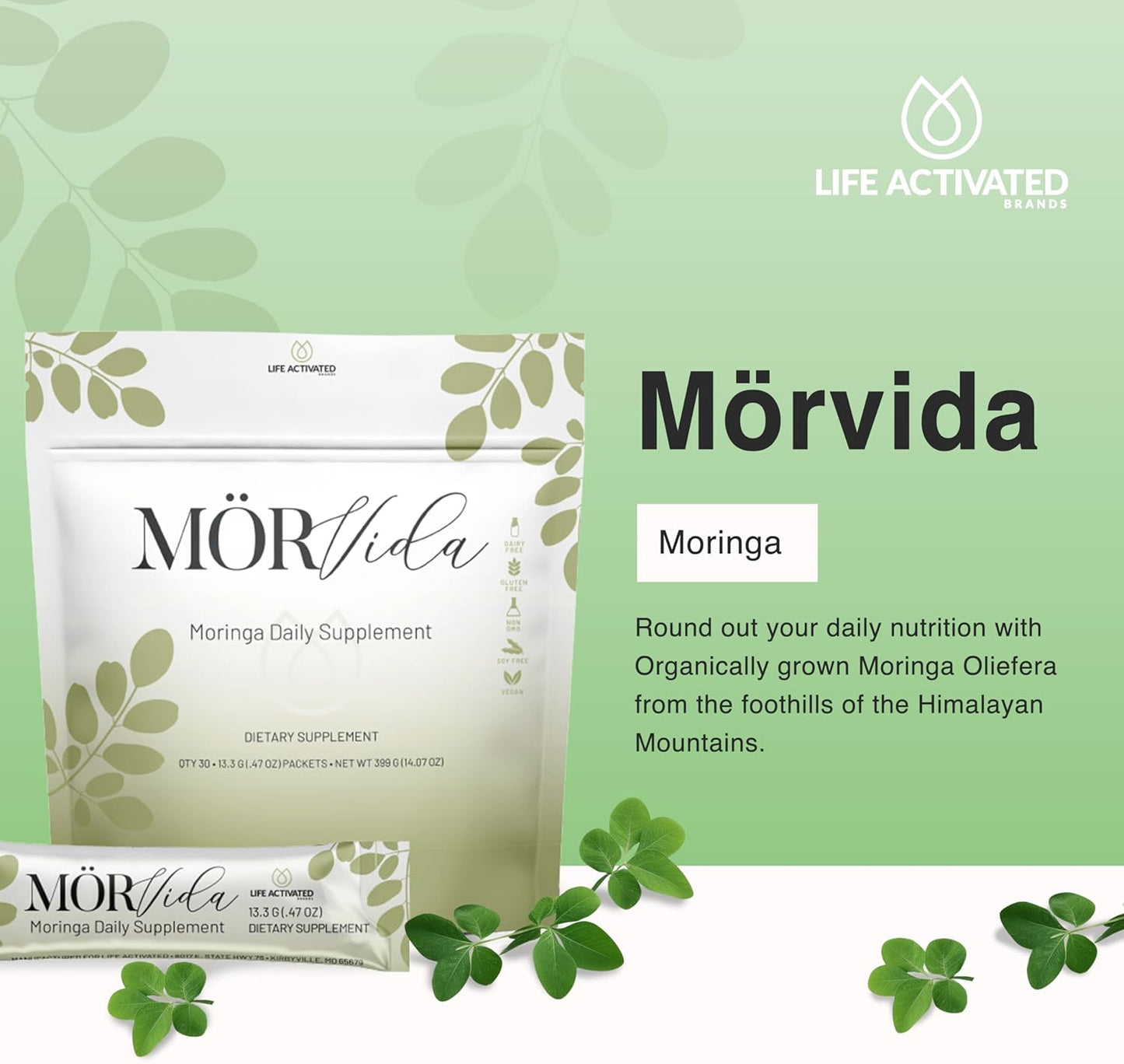 Mörvida Daily Supplement with Moringa Oleifera from The Himalayas - Packed with Vitamin C, Calcium & Protein - 30 Sachets