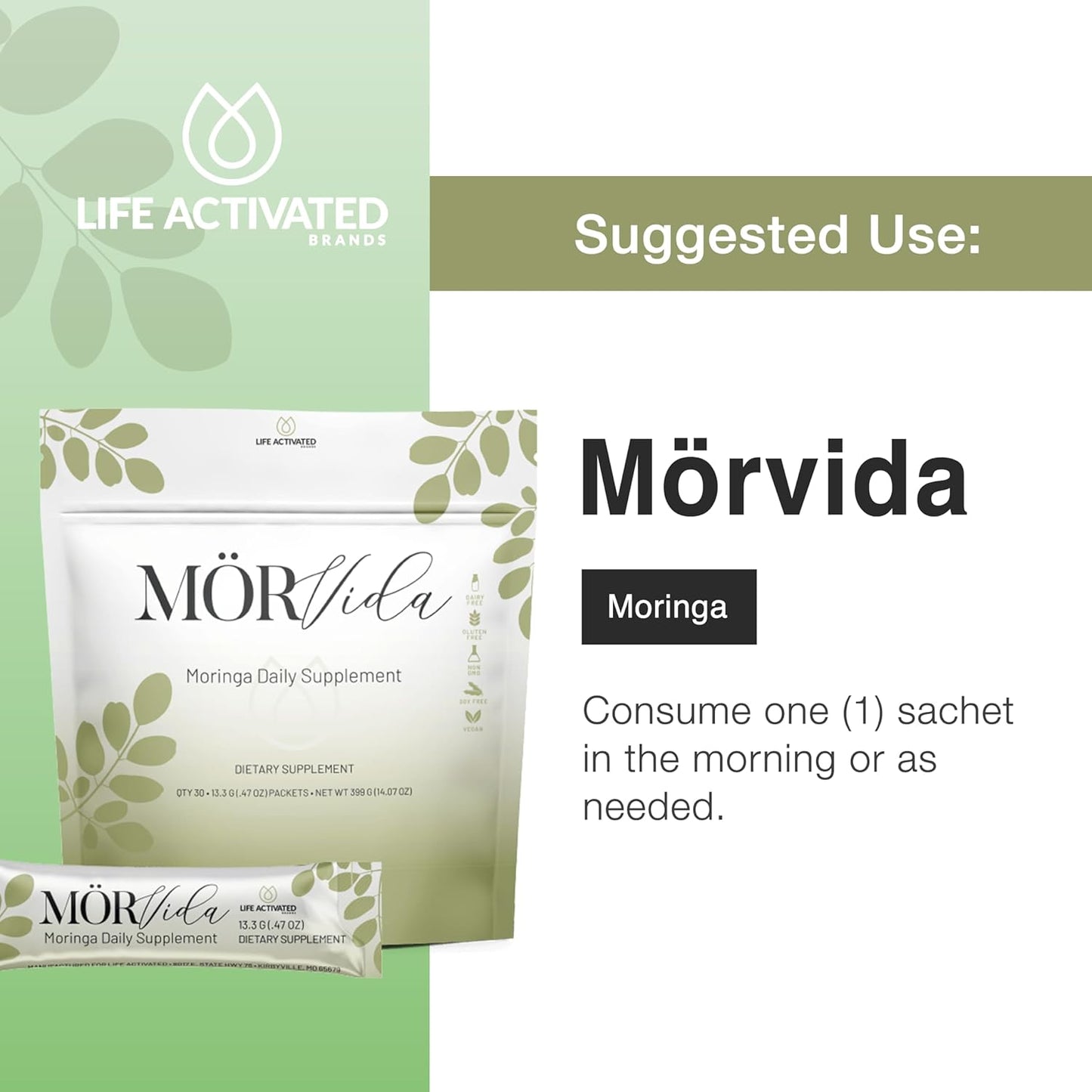 Mörvida Daily Supplement with Moringa Oleifera from The Himalayas - Packed with Vitamin C, Calcium & Protein - 30 Sachets