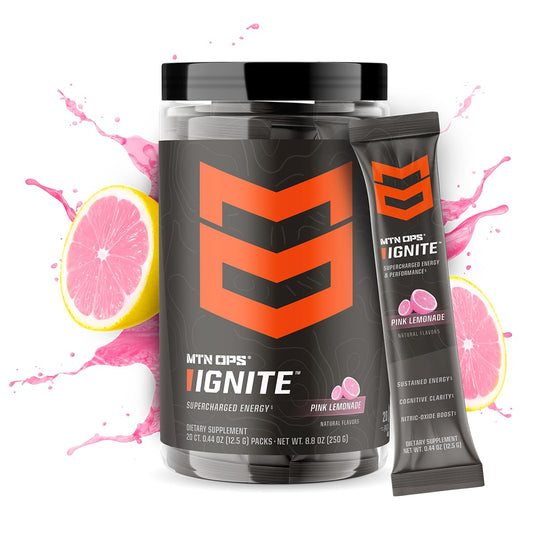 MTN OPS Ignite Trail Pack Pink Lemonade Energy Drink Mix - 20 Servings, Supercharged Boost
