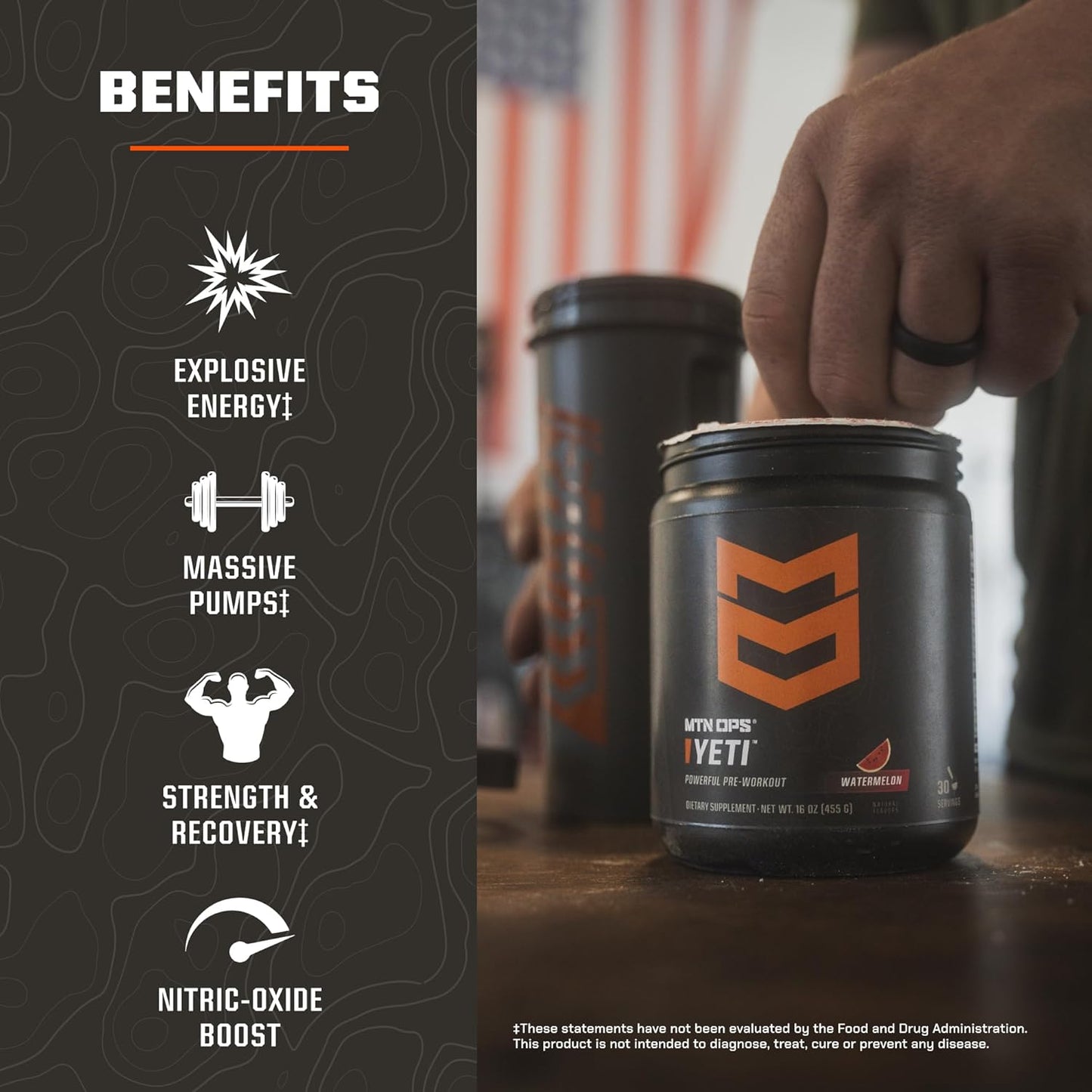 MTN OPS Yeti Pre-Workout Powder Energy Drink - Green Apple Flavor, 30 Servings, with Creatine, Caffeine, BCAAs, and Beta Alanine