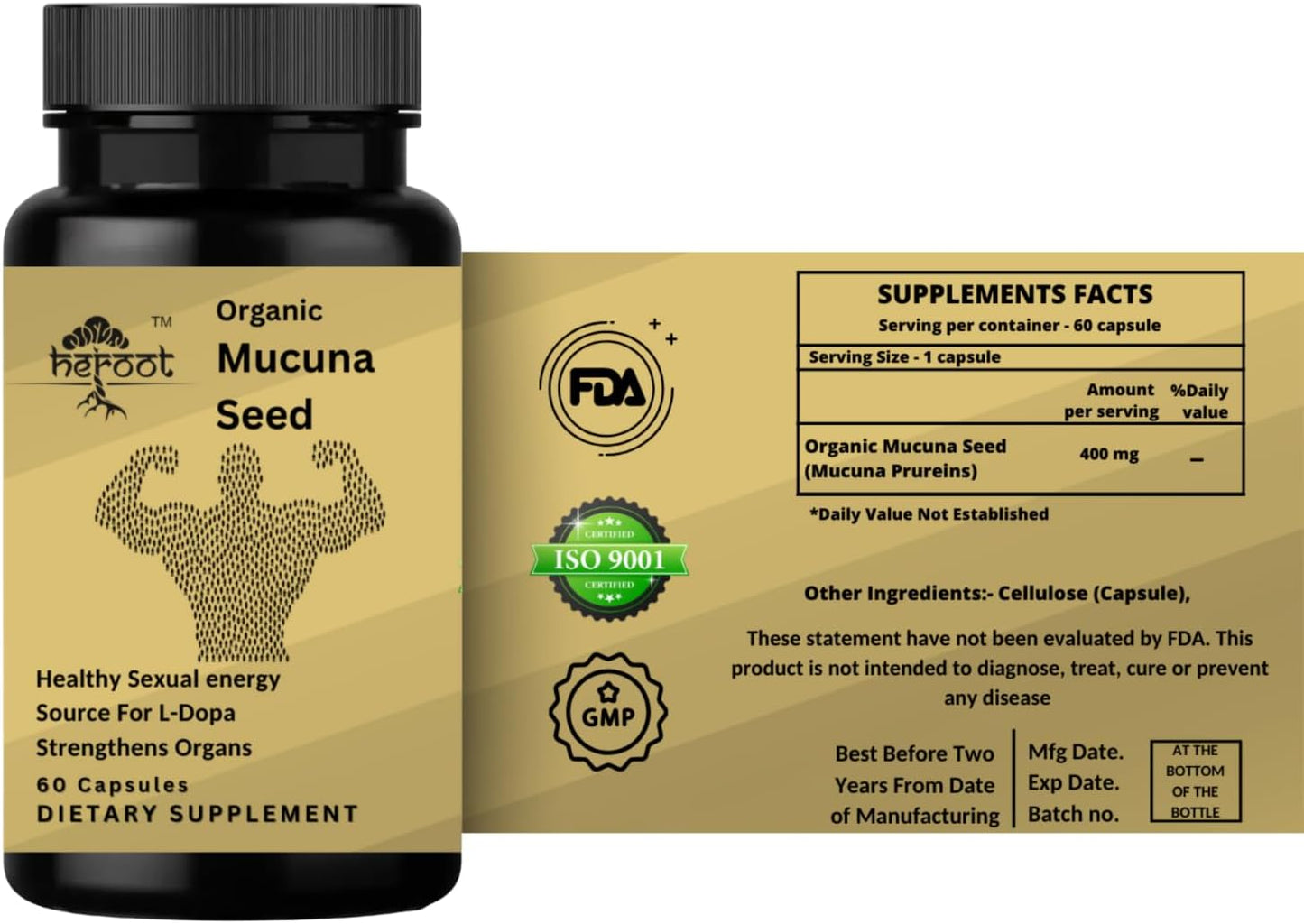Mucuna Pruriens Capsules | Herbal Supplement | 2-in-1 Formula | Natural Ingredients | 120 Capsules