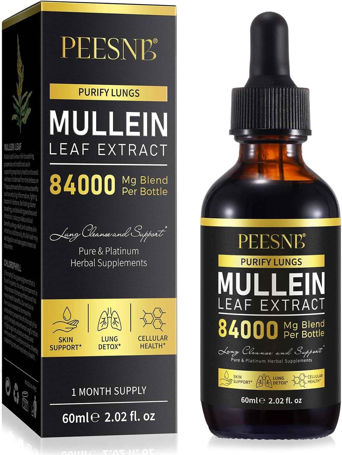 Mullein Drops for Lungs - Non-GMO Mullein Leaf Extract with Chlorophyll for Lung and Respiratory Support
