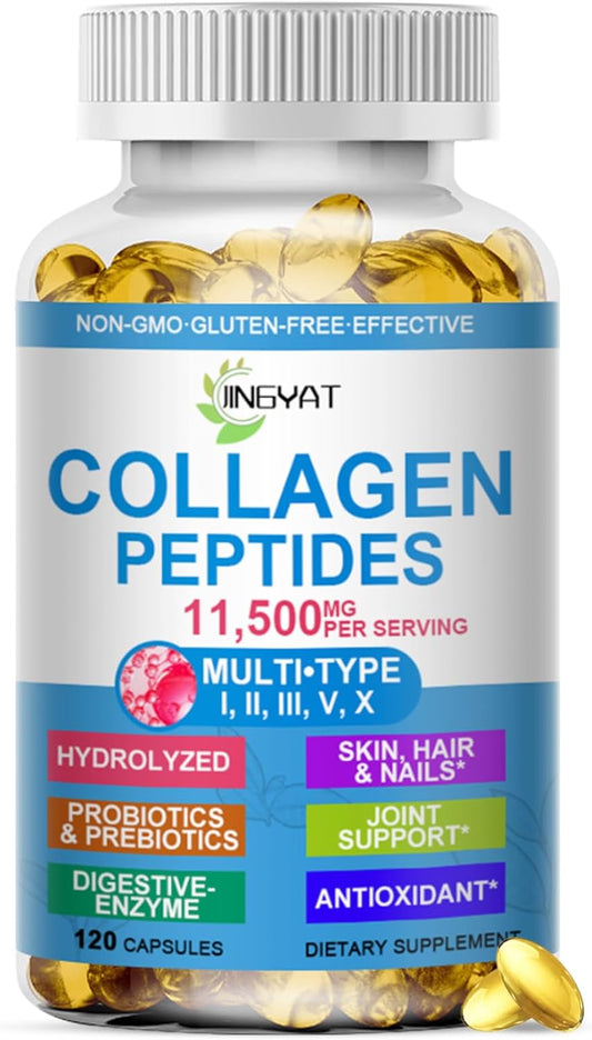 Multi Collagen Peptides Softgels with Glucosamine Chondroitin MSM & Biotin - Supports Skin, Hair, Nails, Joints, Bones, & Gut Health - Non-GMO Formula for Women