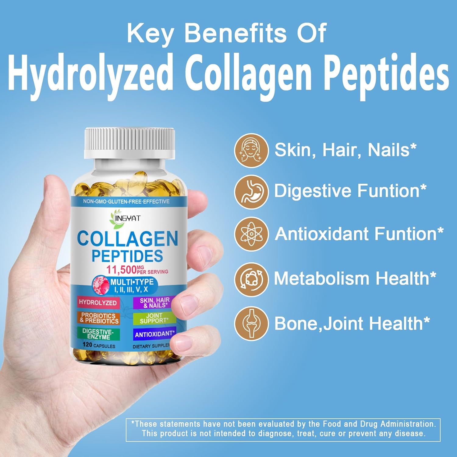Multi Collagen Peptides Softgels with Glucosamine Chondroitin MSM & Biotin - Supports Skin, Hair, Nails, Joints, Bones, & Gut Health - Non-GMO Formula for Women