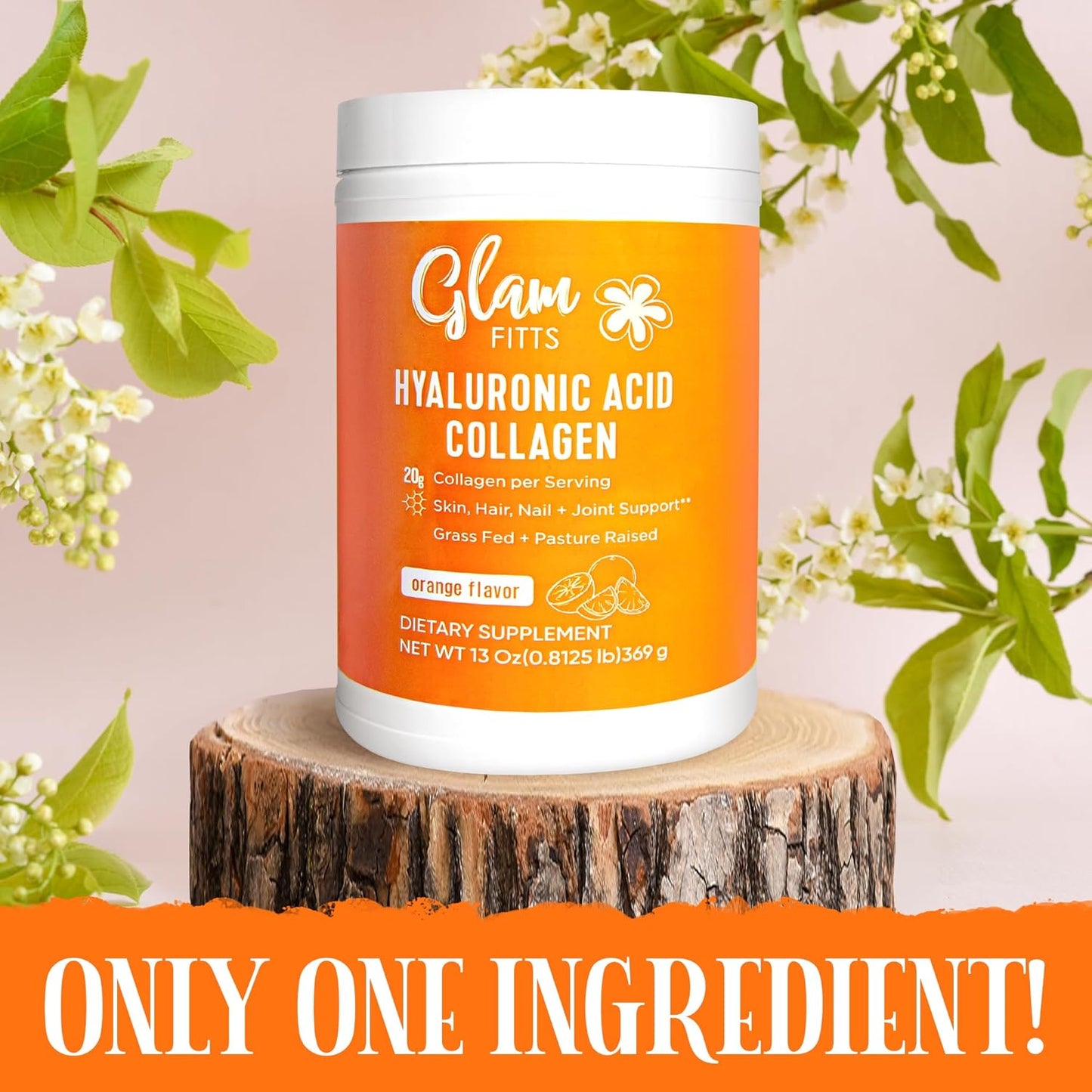 Multi Collagen Protein Powder with Hyaluronic Acid for Hair Skin Nails Joint Support - 20g per Serving, 13oz - Complex Vitamin C - Orange Flavor