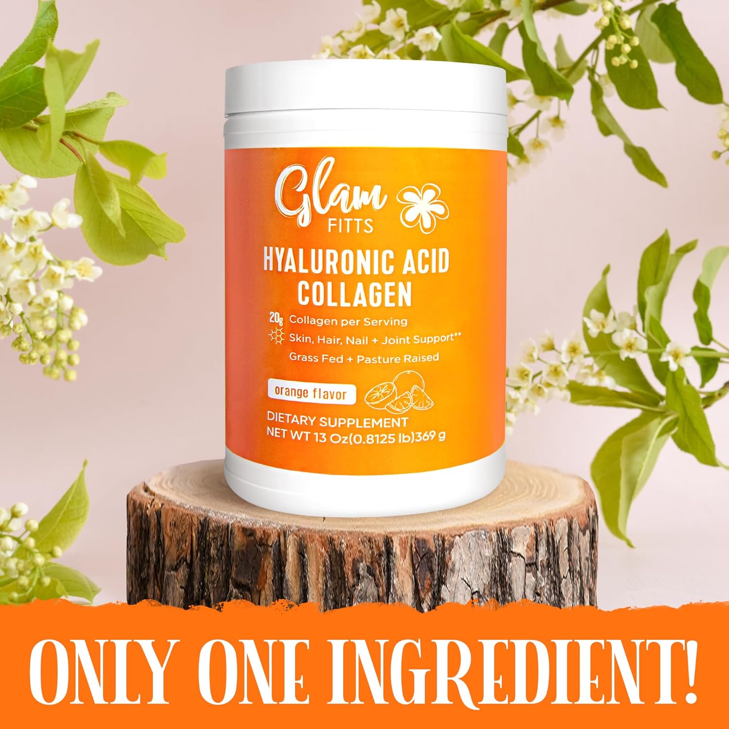Multi Collagen Protein Powder with Hyaluronic Acid for Hair Skin Nails Joint Support - 20g per Serving, 13oz - Complex Vitamin C - Orange Flavor