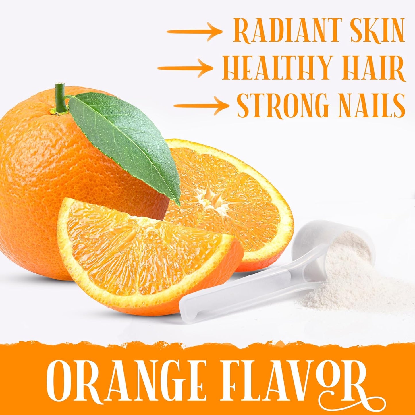Multi Collagen Protein Powder with Hyaluronic Acid for Hair Skin Nails Joint Support - 20g per Serving, 13oz - Complex Vitamin C - Orange Flavor