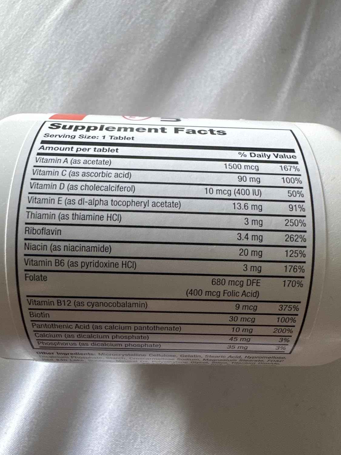 Multivitamin Therems (A 1500mcg C 90mg D 400IU E 13.6mg Thiamine 3mg Riboflavin 3.4mg Niacin 20mg B6 3mg Folate 400mcg B12 9mcg Biotin 30mcg Calcium 45mg Phosphorus 35mg 130 ct (Non Returnable)