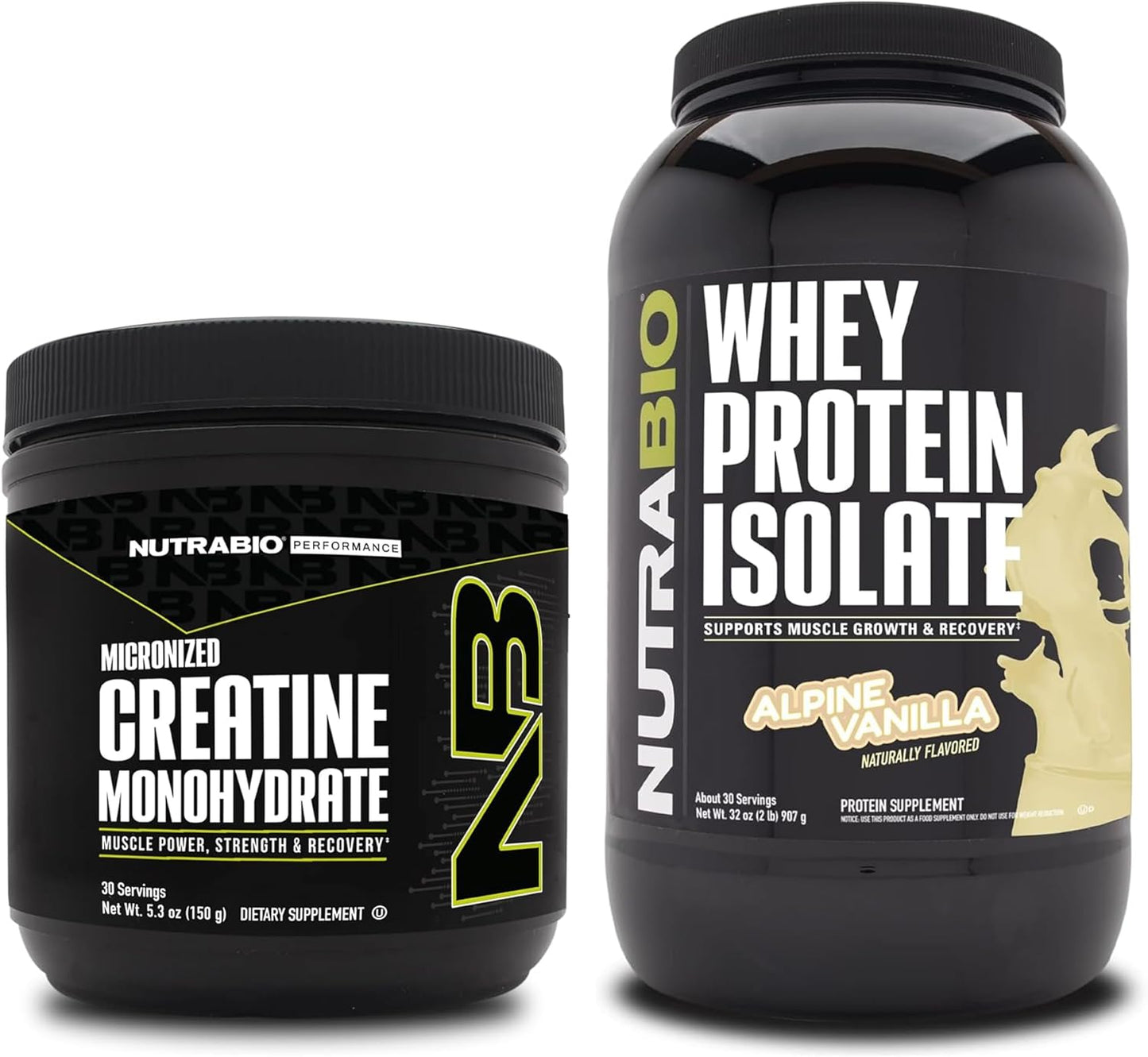 Muscle Energy Bundle: NutraBio Unflavored Creatine Monohydrate 150g + Alpine Vanilla Whey Protein Isolate - Lean Muscle Growth, Recovery, Strength