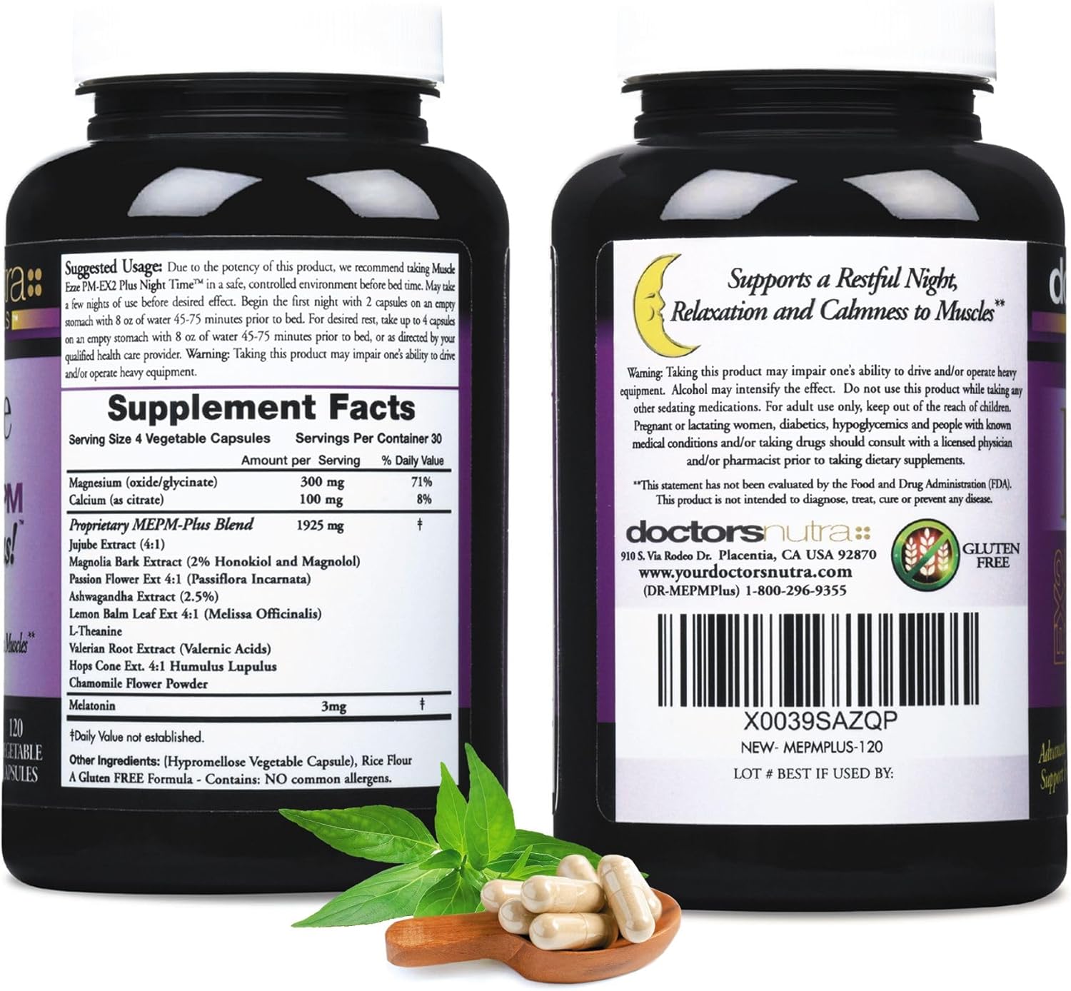 Muscle Ezze PM Plus Supplement with Magnesium Glycinate - 3,000mg Relaxant - Gluten Free - 120 Capsules by Doctors Nutra