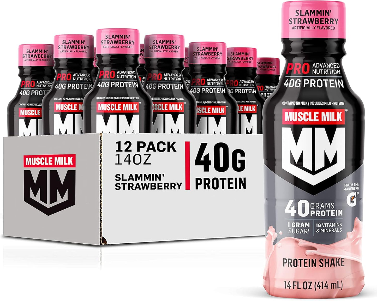 Muscle Milk Pro Series Slammin' Strawberry Protein Shake - 40g Protein, 14 Fl Oz, 12 Pack