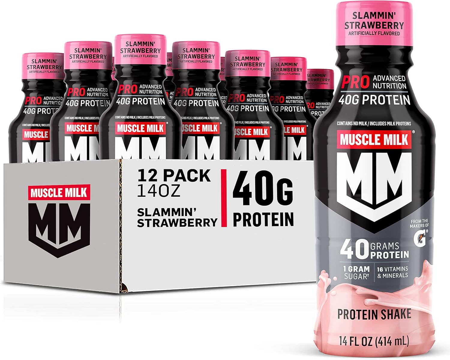 Muscle Milk Pro Series Slammin' Strawberry Protein Shake - 40g Protein, 14 Fl Oz, 12 Pack