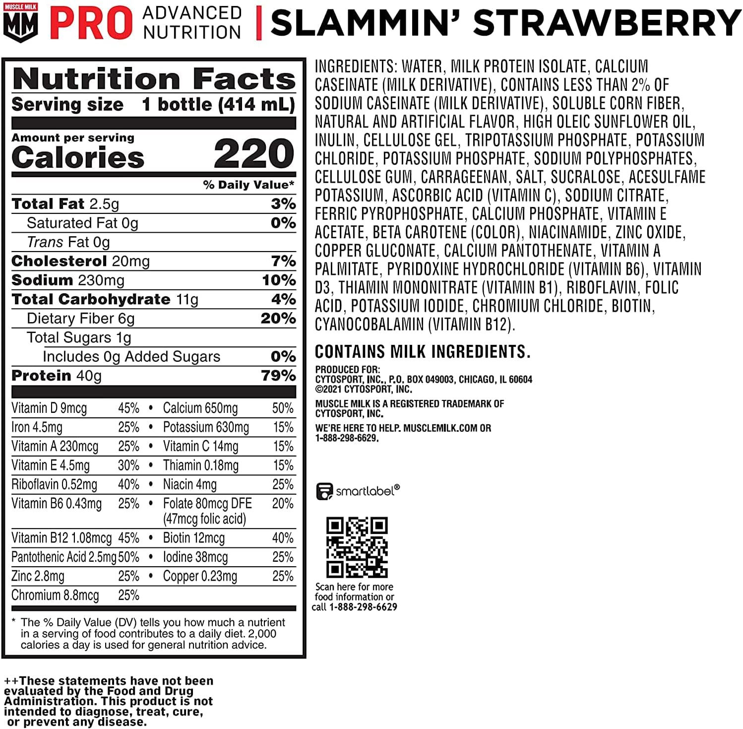 Muscle Milk Pro Series Slammin' Strawberry Protein Shake - 40g Protein, 14 Fl Oz, 12 Pack