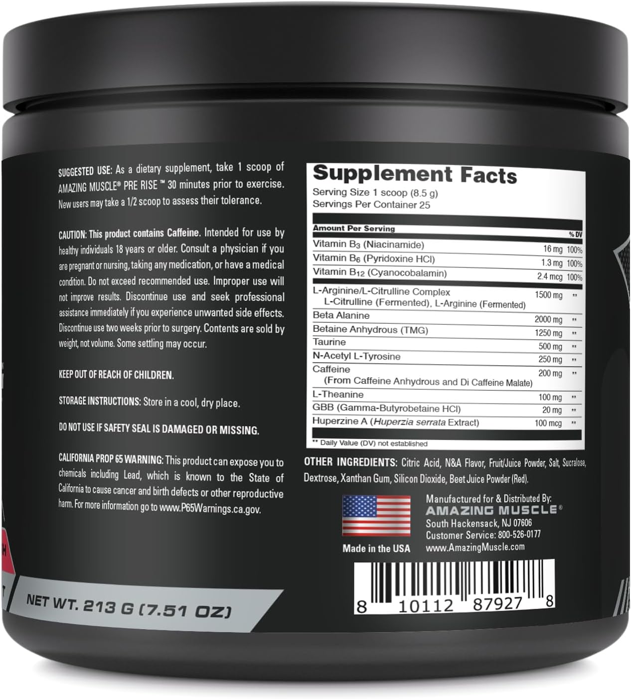 Muscle Pre Rise Pre-Workout Powder Supplement with Caffeine & Beta-Alanine for Men & Women - Watermelon Rush Flavor