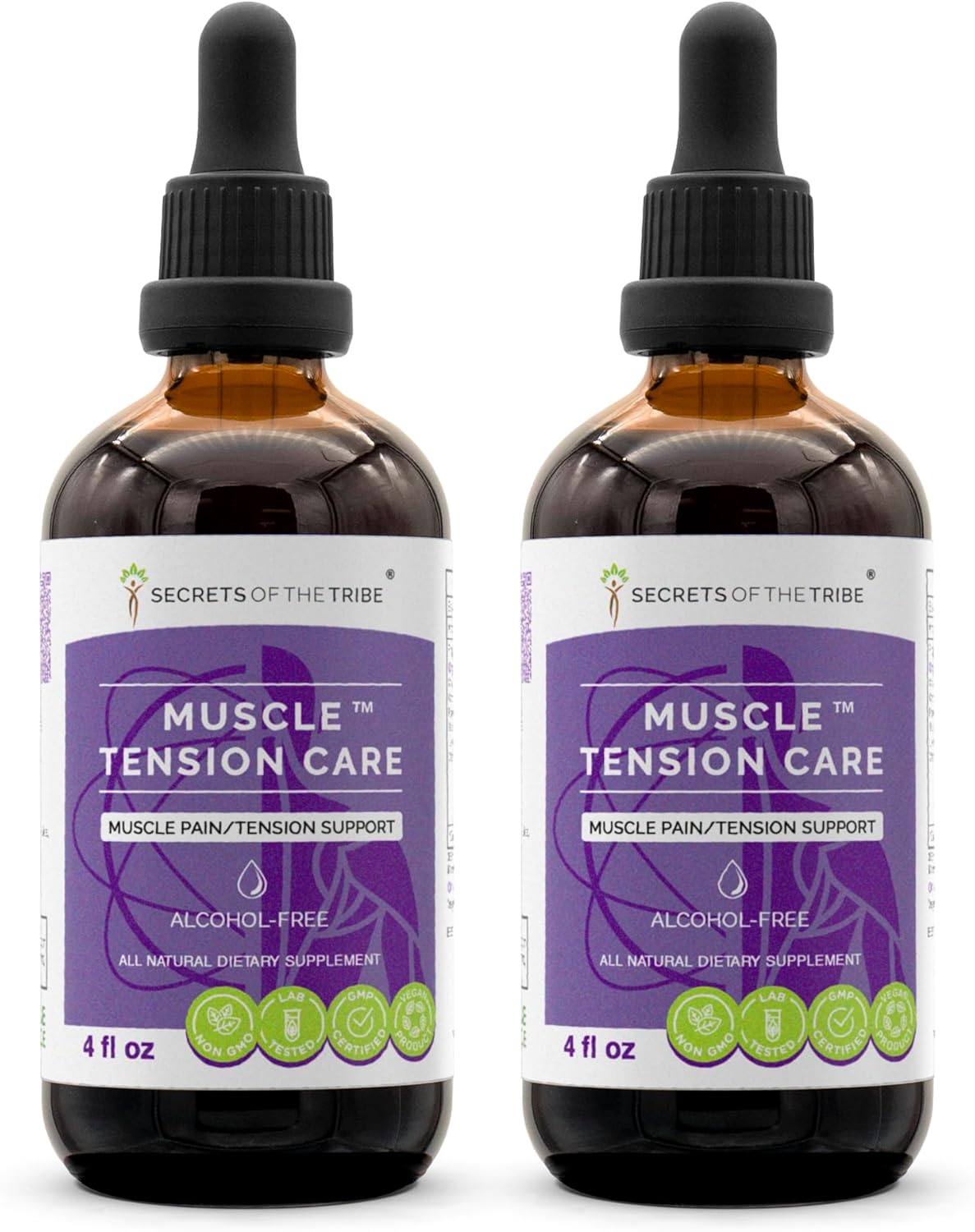 Muscle Tension Care Herbal Supplement Blend Drops (2x4 fl oz) - Alcohol-Free Liquid Extract for Muscle Pain Support by Secrets of the Tribe