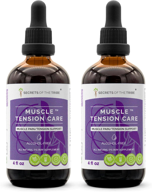 Muscle Tension Care Herbal Supplement Blend Drops (2x4 fl oz) - Alcohol-Free Liquid Extract for Muscle Pain Support by Secrets of the Tribe