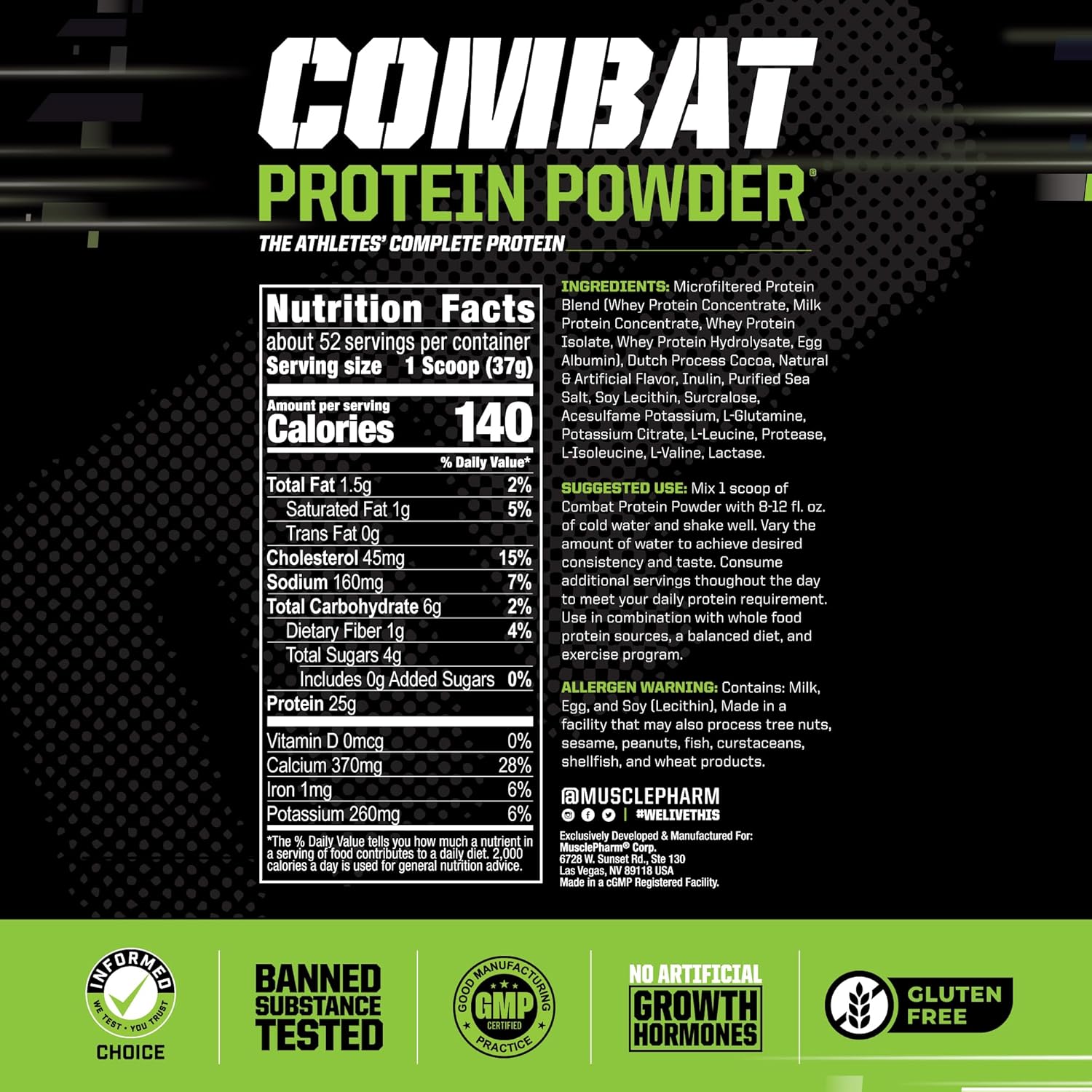 MusclePharm Combat Chocolate Protein 4lb + Assault Blue Raspberry Pre-Workout Combo