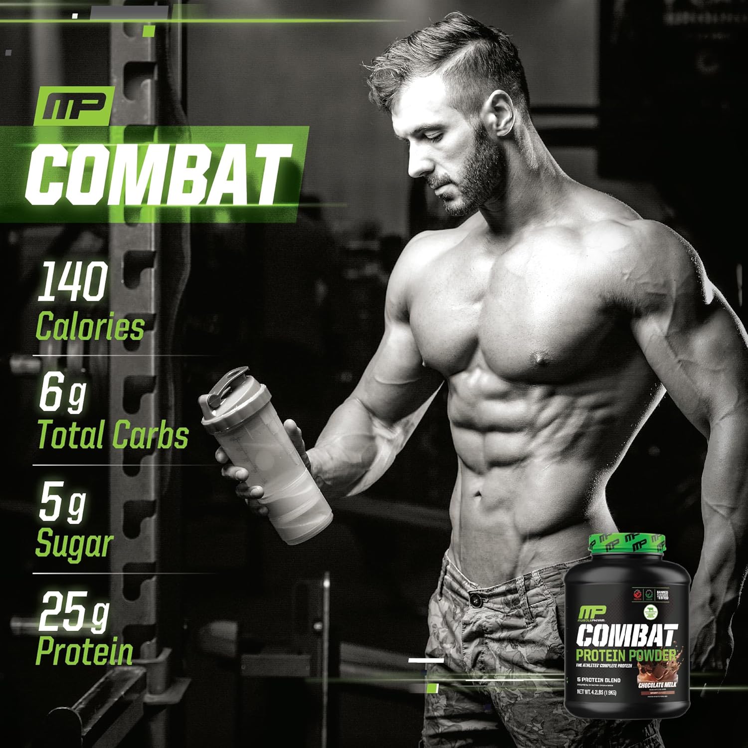 MusclePharm Combat Chocolate Protein 4lb + Assault Blue Raspberry Pre-Workout Combo