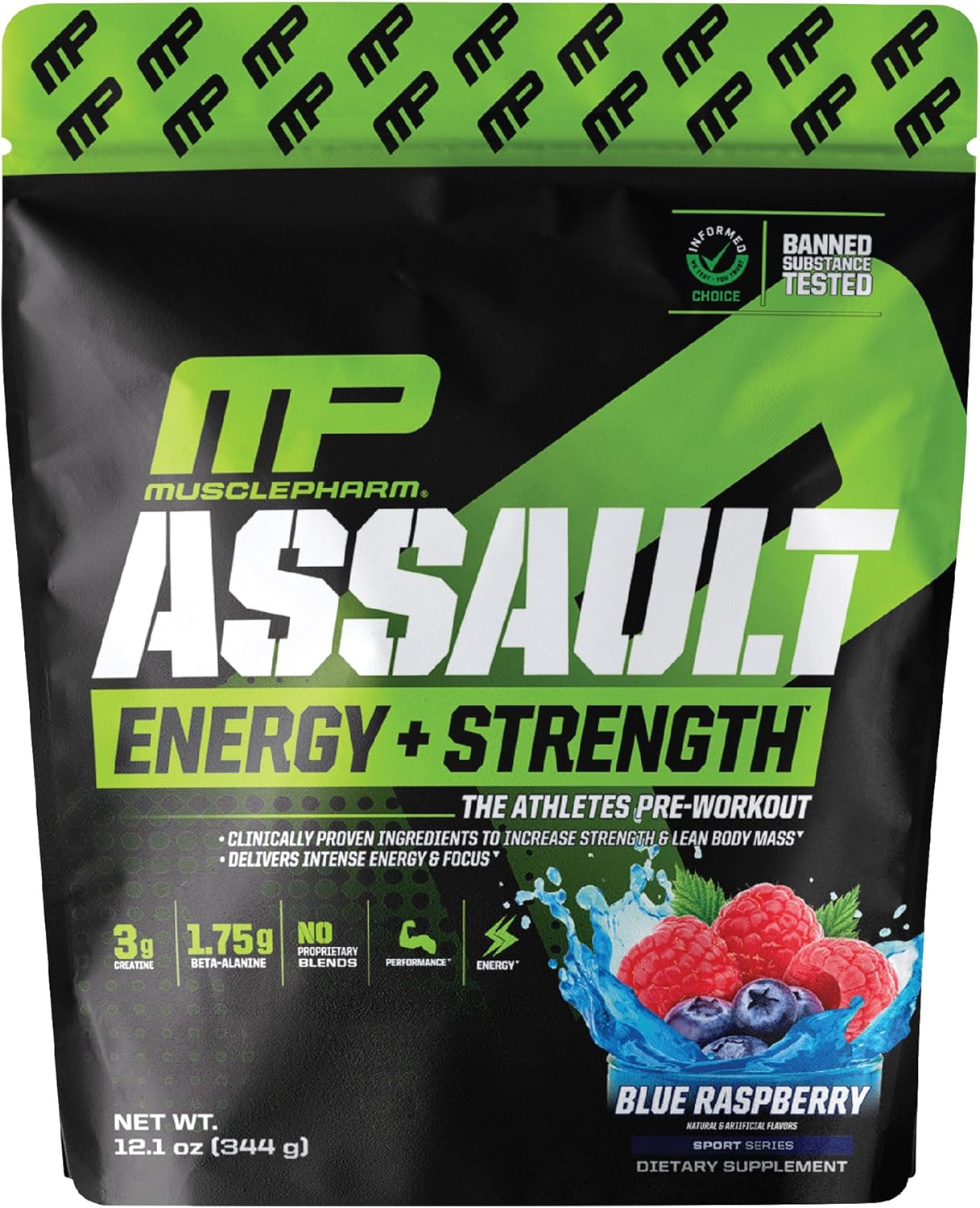 MusclePharm Combat Chocolate Protein 4lb + Assault Blue Raspberry Pre-Workout Combo