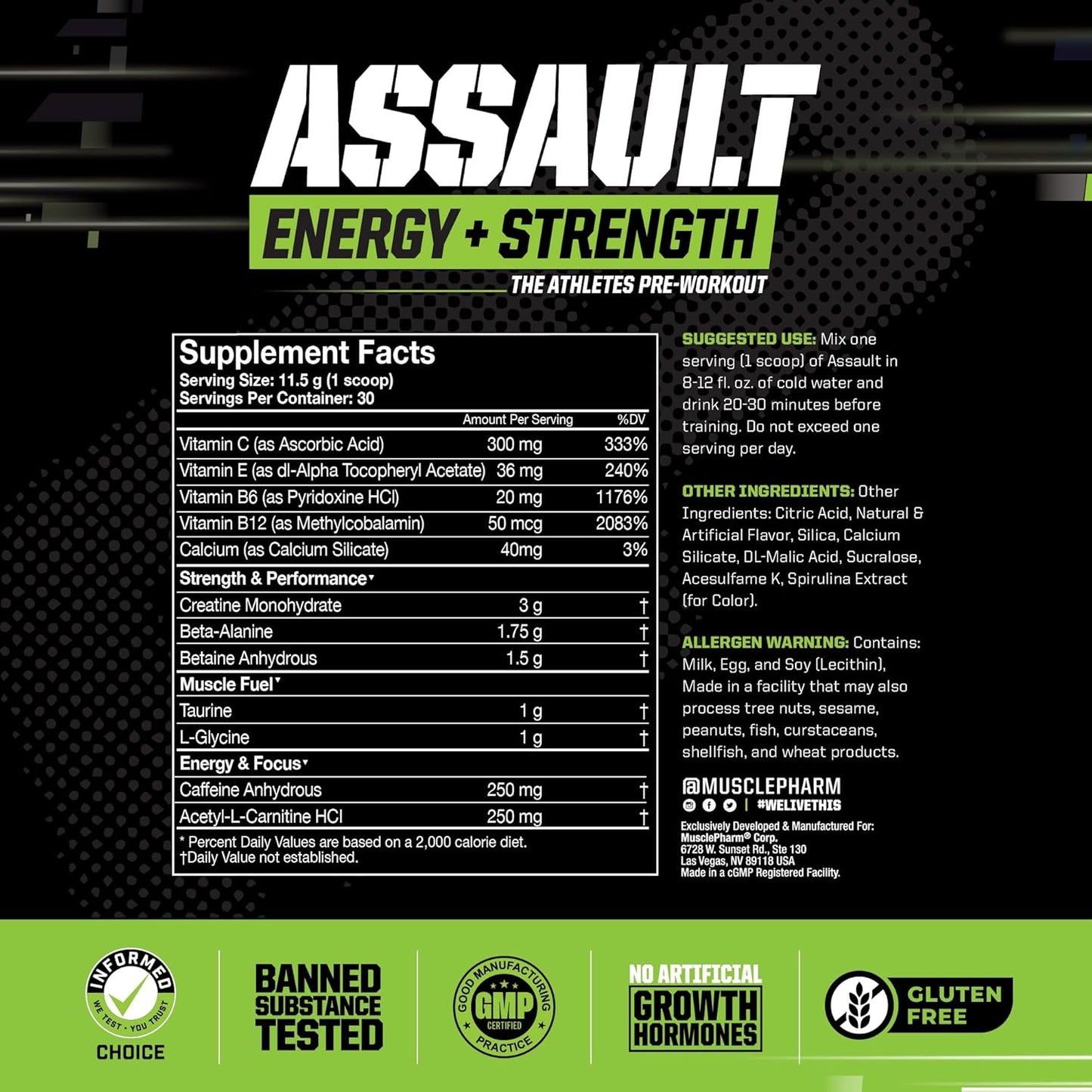 MusclePharm Combat Chocolate Protein 4lb + Assault Blue Raspberry Pre-Workout Combo