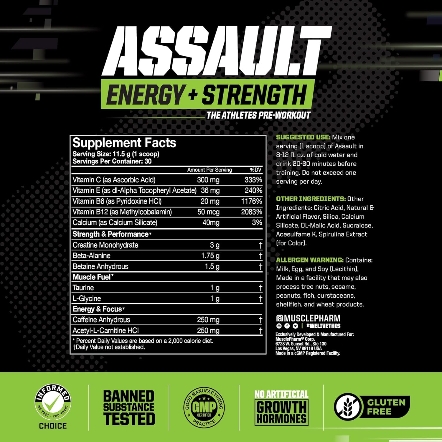 MusclePharm Combat Chocolate Protein 4lb + Assault Blue Raspberry Pre-Workout Combo
