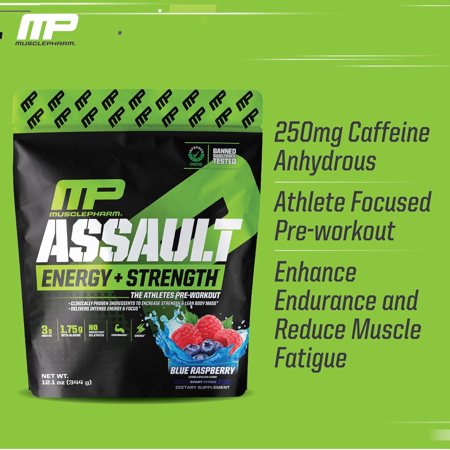 MusclePharm Combat Chocolate Protein 4lb + Assault Blue Raspberry Pre-Workout Combo