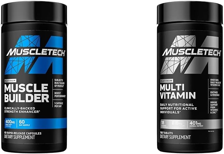 MuscleTech Muscle Building Bundle with Nitric Oxide Booster and Multivitamin - ATP Muscle Gainer, 60 Pills & Platinum Multivitamin, 180 ct