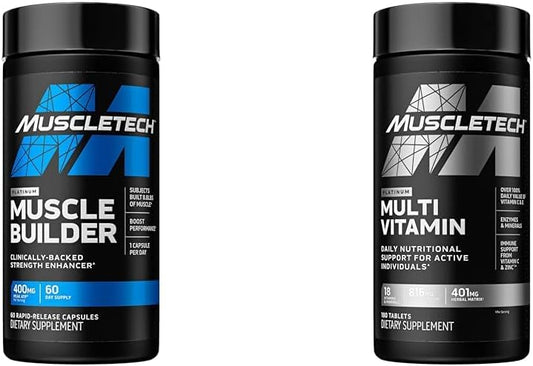 MuscleTech Muscle Building Bundle with Nitric Oxide Booster and Multivitamin - ATP Muscle Gainer, 60 Pills & Platinum Multivitamin, 180 ct