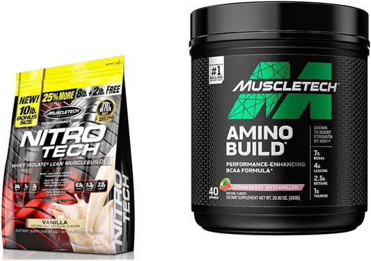 MuscleTech Nitro-Tech Whey Protein Isolate & Peptides with Creatine for Muscle Gain & BCAA Amino Acids + Electrolytes Support
