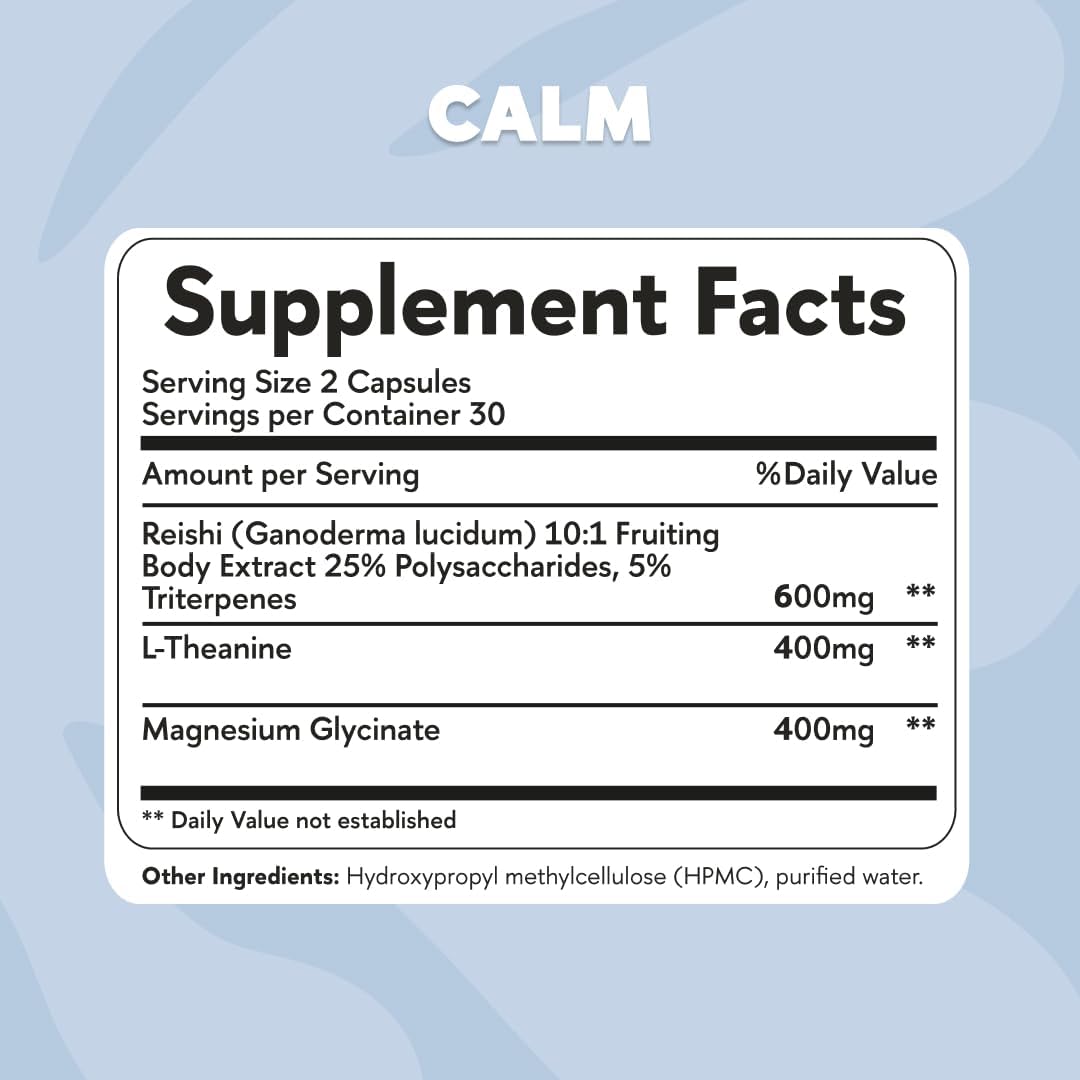 Mushroom Genetics Reishi, L-Theanine & Magnesium Supplement – Adaptogenic Mushroom Capsules | Stress Relief Supplement for Relaxation, Sleep & Immune Health | Brain Wellness Support | 60 Capsules