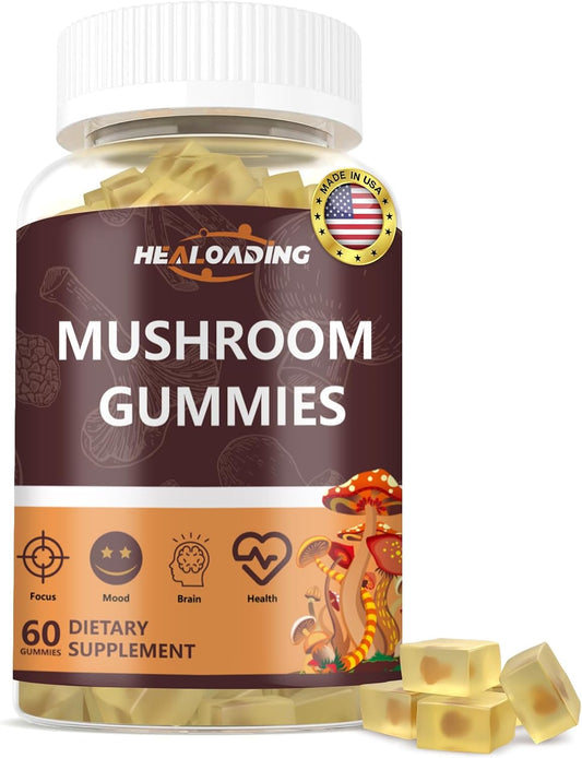 Mushroom Gummies Complex Supplement with Vitamin D3, B6, B9, B12 and Lion's Mane Cordyceps for Immune Support, Brain Health, Focus & Memory Boost