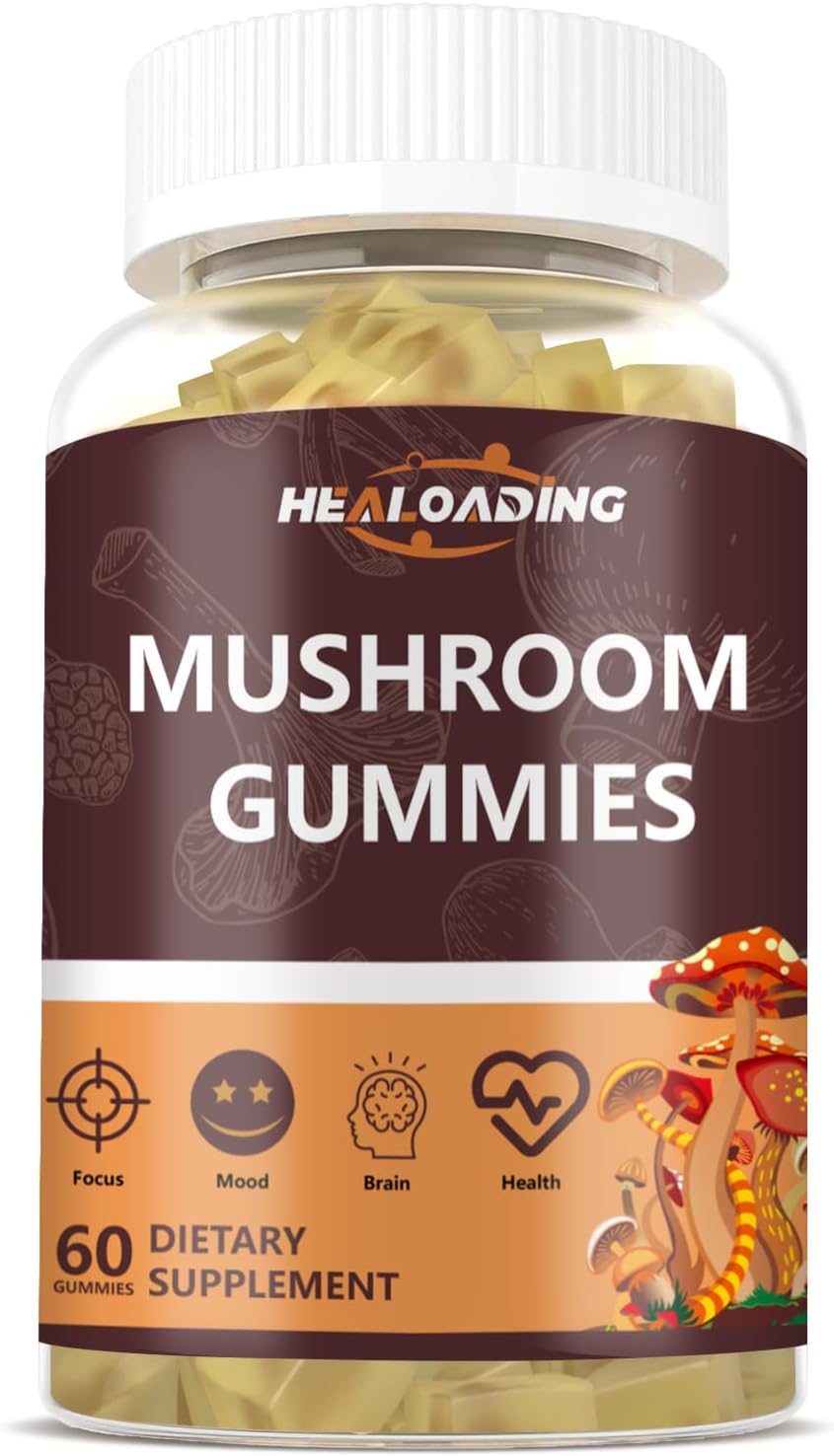 Mushroom Gummies Complex Supplement with Vitamin D3, B6, B9, B12 and Lion's Mane Cordyceps for Immune Support, Brain Health, Focus & Memory Boost