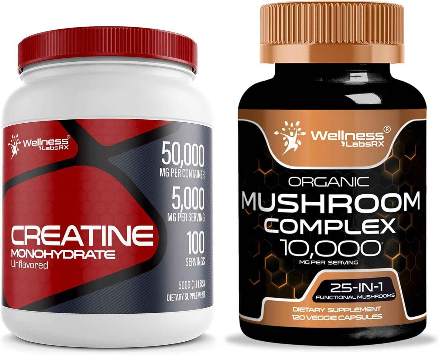 Mushroom Supplement Capsules with Creatine Powder