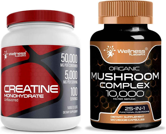 Mushroom Supplement Capsules with Creatine Powder