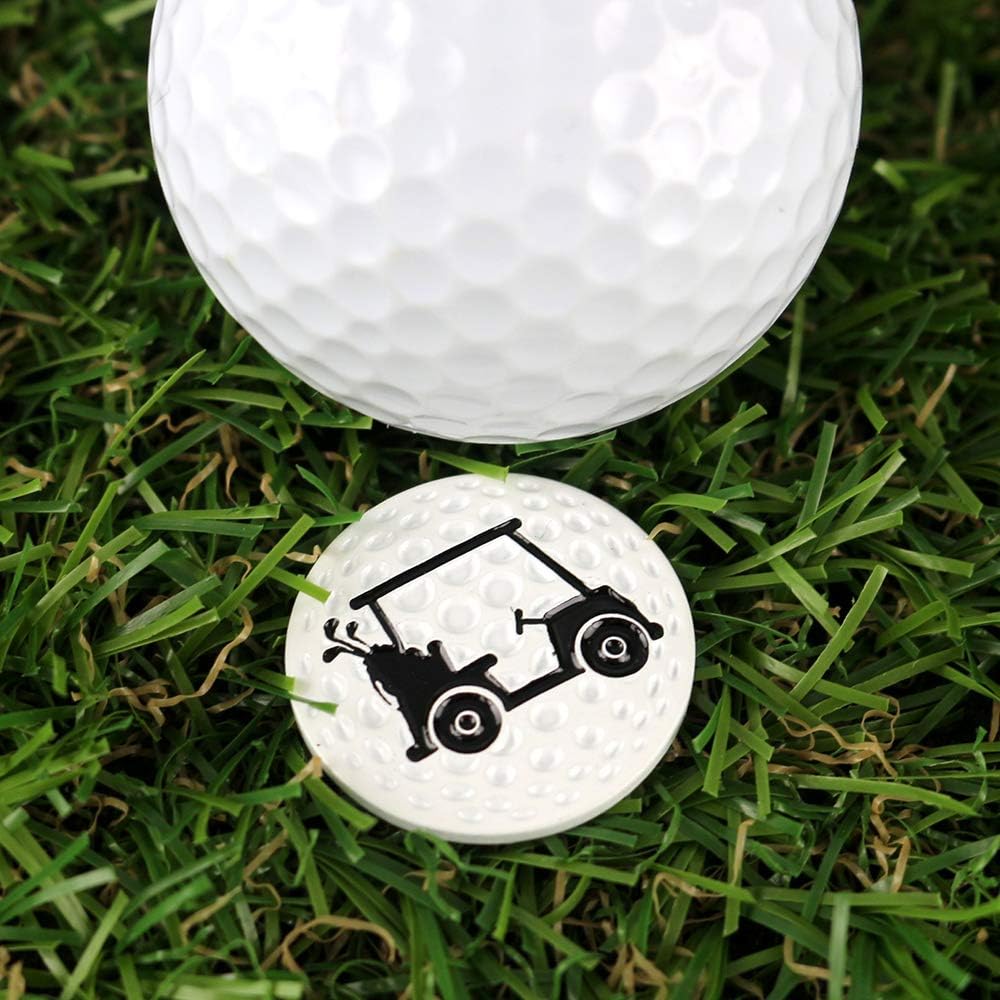 Myartte Golf Cart Hat Clip with Assorted Pattern Golf Ball Markers - 24.4MM - Ideal Golf Gift for Women and Men - Pack of 2