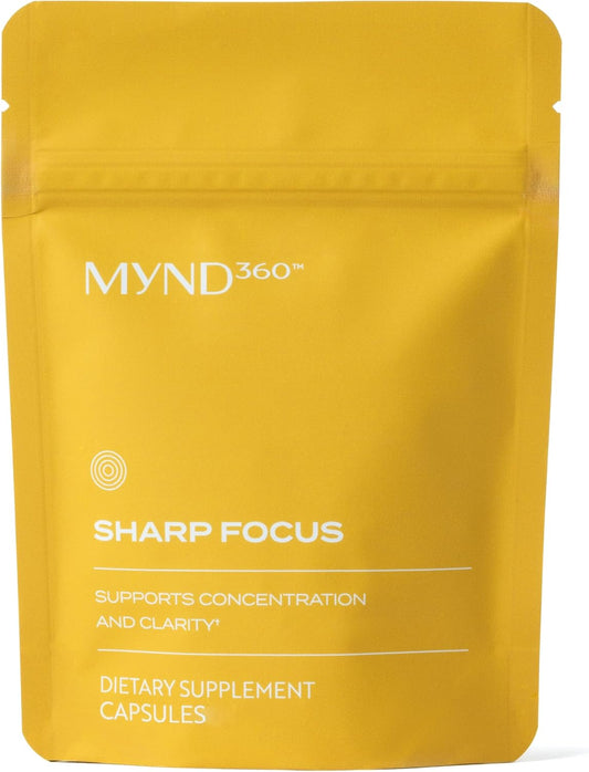 MYND360 Sharp Focus Brain Health Supplement with Vitamin B12 & B6 - 60 Capsules for Memory, Focus, and Clarity - Caffeine Infused Daily Vitamin B Support for Boosted Concentration