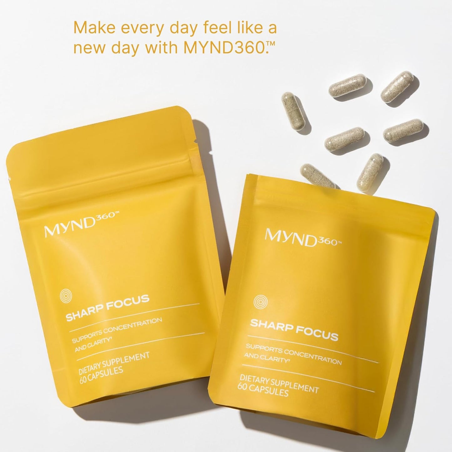 MYND360 Sharp Focus Brain Health Supplement with Vitamin B12 & B6 - 60 Capsules for Memory, Focus, and Clarity - Caffeine Infused Daily Vitamin B Support for Boosted Concentration