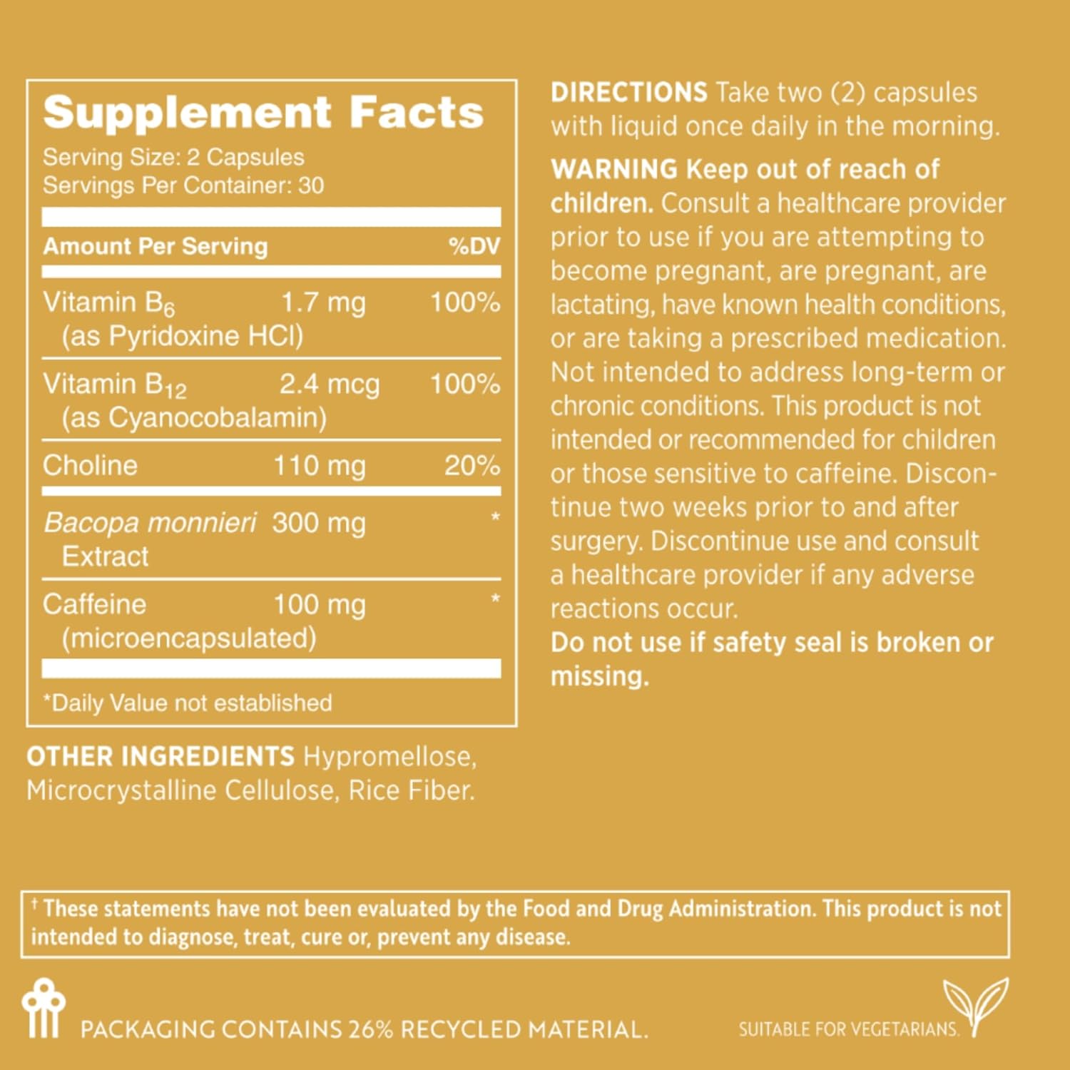 MYND360 Sharp Focus Brain Health Supplement with Vitamin B12 & B6 - 60 Capsules for Memory, Focus, and Clarity - Caffeine Infused Daily Vitamin B Support for Boosted Concentration