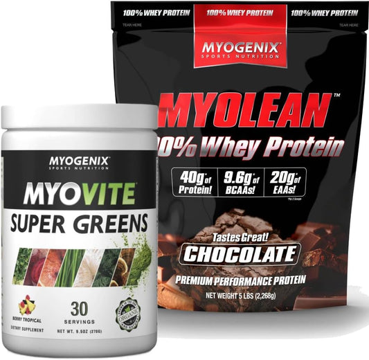 Myogenix Myovite Supergreens and Myolean Whey Protein Chocolate Powder - 5 LBS