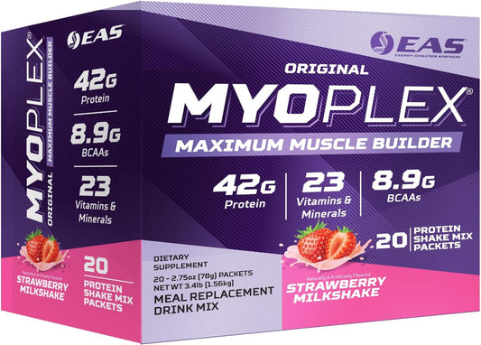 Myoplex Maximum Muscle Builder Protein Drink Mix - Strawberry Milkshake - 42g Protein - 20 Packets