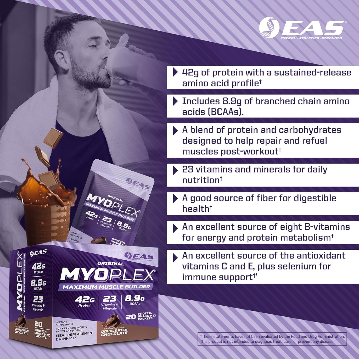 Myoplex Maximum Muscle Builder Protein Drink Mix - Strawberry Milkshake - 42g Protein - 20 Packets