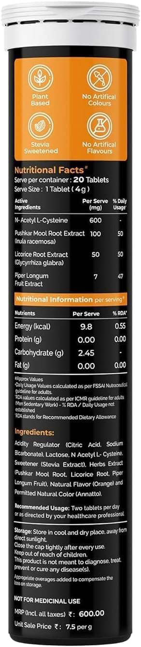 N-Acetyl Cysteine Effervescent Tablets for Healthy Lungs - 20 Count