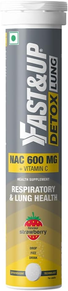 NAC 600mg + Vitamin C Lung Detox Effervescent Tablets - Strawberry Flavour - Pack of 20 - Respiratory Support & Lung Health