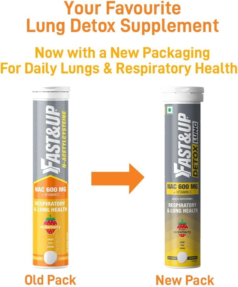 NAC 600mg + Vitamin C Lung Detox Effervescent Tablets - Strawberry Flavour - Pack of 20 - Respiratory Support & Lung Health