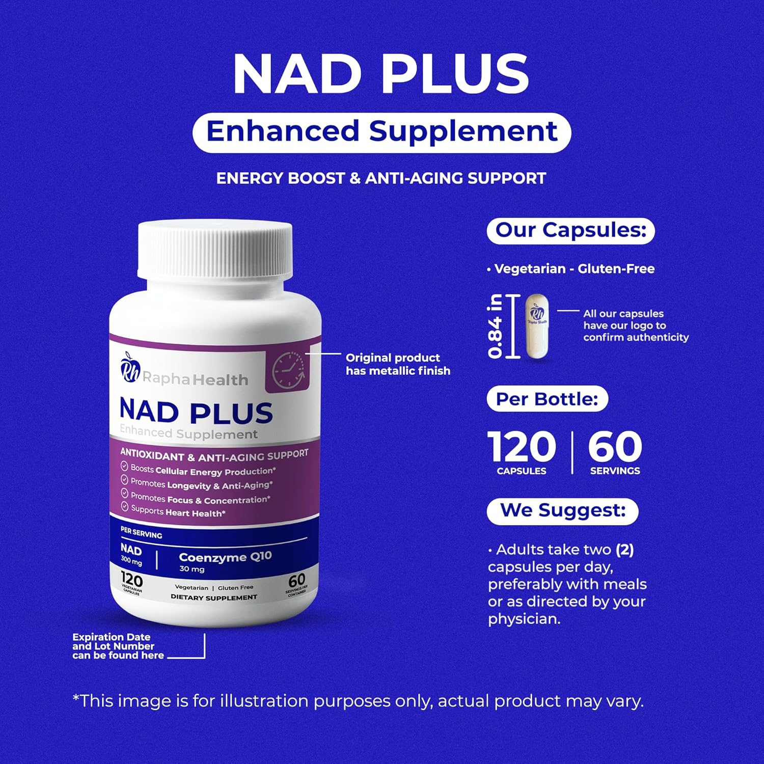 NAD CoQ10 Supplement for Energy, Anti-Aging & Health | Heart & Brain Support | 120 Capsules
