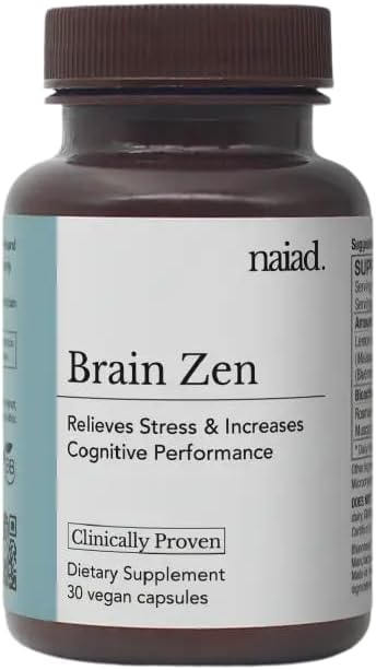 Naiad Brain Zen Stress Relief Supplement for Improved Cognitive Performance - Natural Mood and Calm Mind Support - Non-Drowsy Quick Relief - 30 Count
