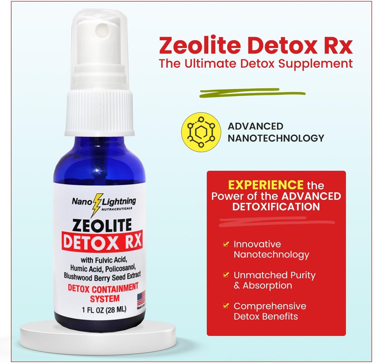 Nano Lightning Nutraceuticals Zeolite Detox Rx - High Purity Zeolite Detox Supplement with Blushwood Seed Extract for Superior Absorption