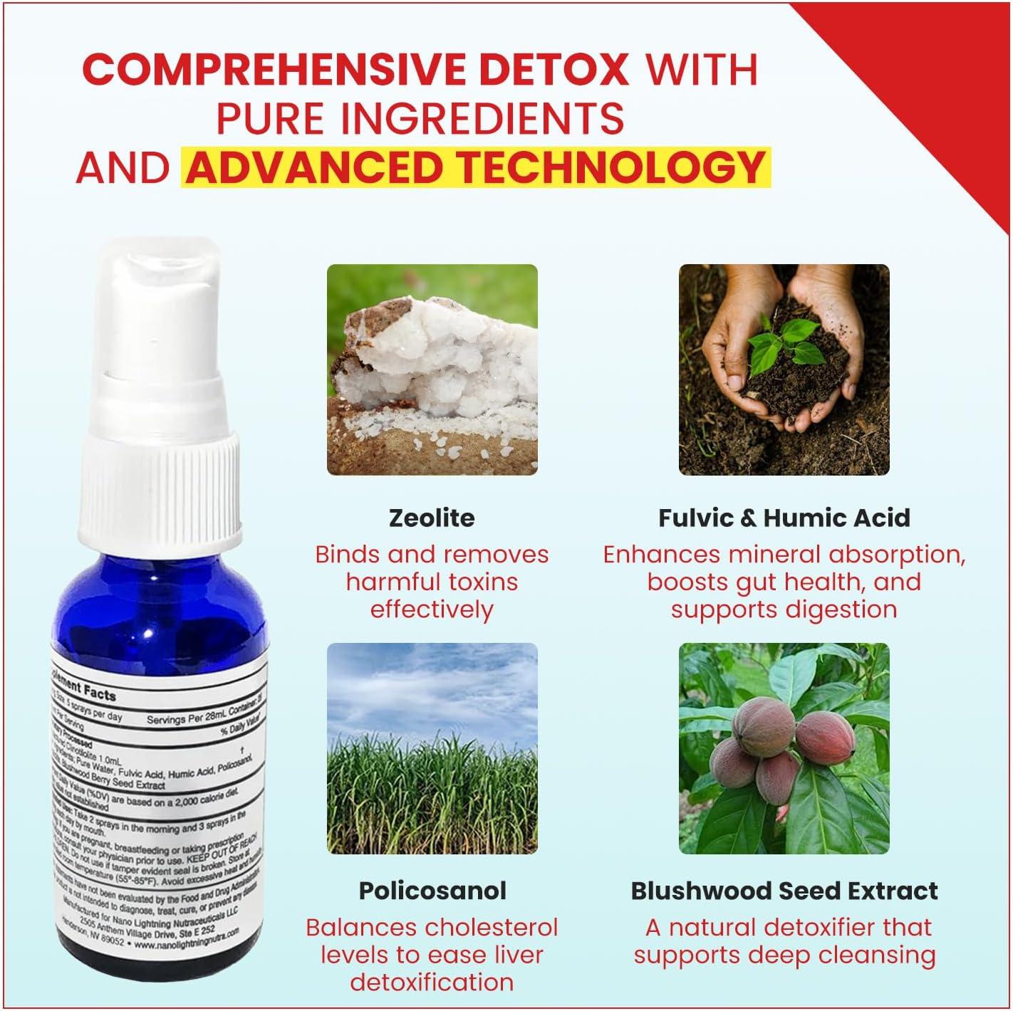 Nano Lightning Nutraceuticals Zeolite Detox Rx - High Purity Zeolite Detox Supplement with Blushwood Seed Extract for Superior Absorption