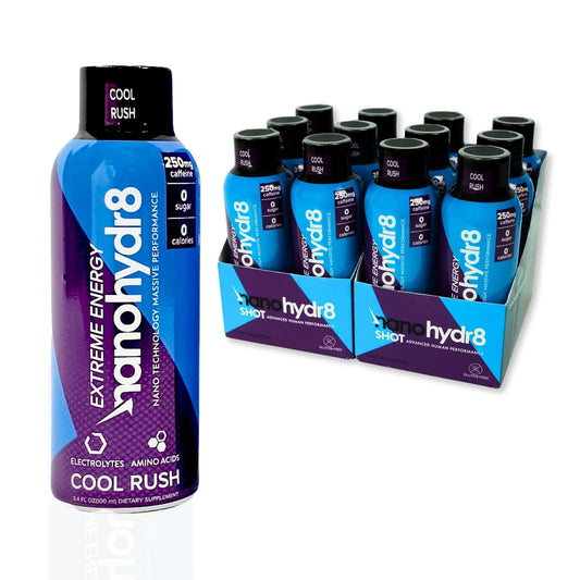 Nanohydr8 Cool Rush Extreme Workout Energy Drink 12 Pack - Fast Hydration & Electrolyte Recovery - 4 oz with Nanotechnology